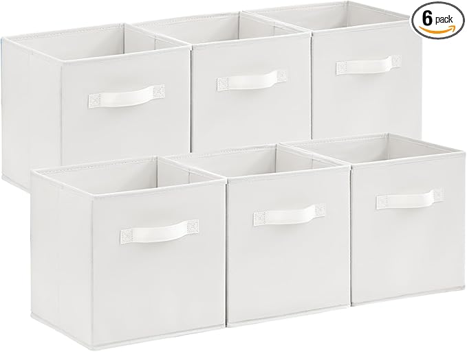 Lifewit Storage Cubes, Foldable Decorative Fabric Storage Baskets for Organizing Home Organizers with Handles for Shelves, Closet, 11 Inch Bins, 18L White, 6 Packs
