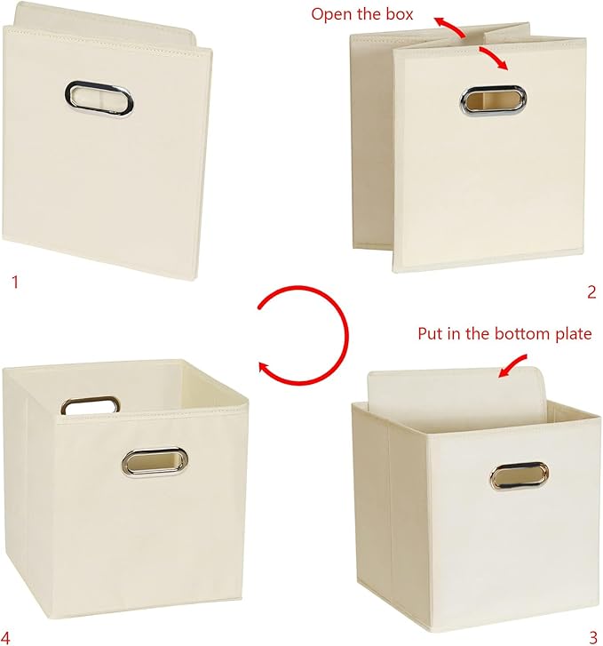 Fabric storage bins Cubes, Fabric Cube Organizer with Handle, Foldable Cube Bins for Cloth or Accessary Storage, 11x11x11, Set of 8, (Creamy White)