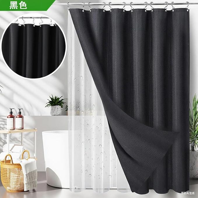 Black Bathroom Set, 23 PCS Black Bathroom Accessories Set with Shower Curtains, Trash Can, Toothbrush Holder, Soap Dispensers, Toothbrush Cup, Vanity Tray, Soap Dish, Toilet Brush, Qtip Holders