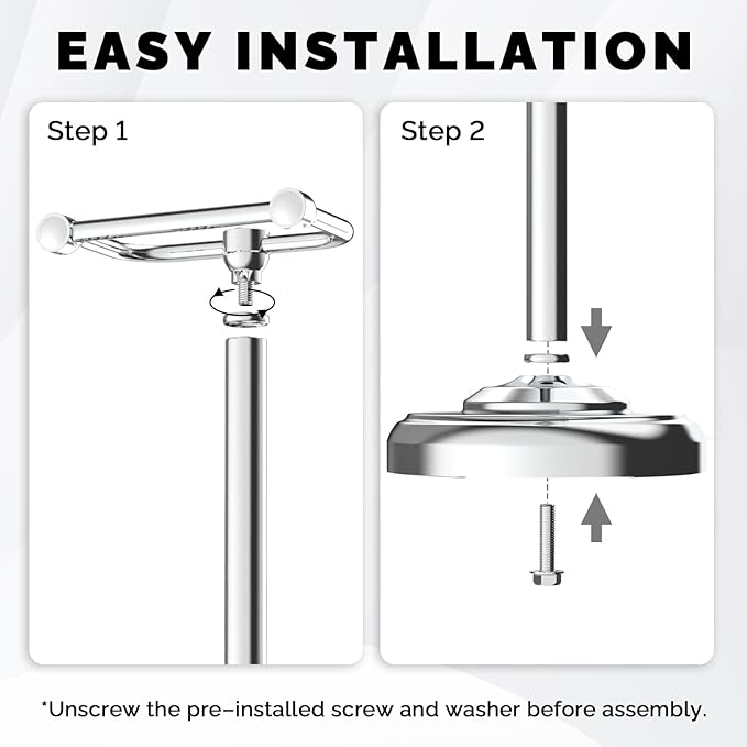 WZKALY Toilet Paper Holder Stand, Polished Chrome Toilet Paper Holder Free Standing, Post Pivoting Design & Stable Weighted Base SUS304 Stainless Steel for Bathroom(Mega Roll)