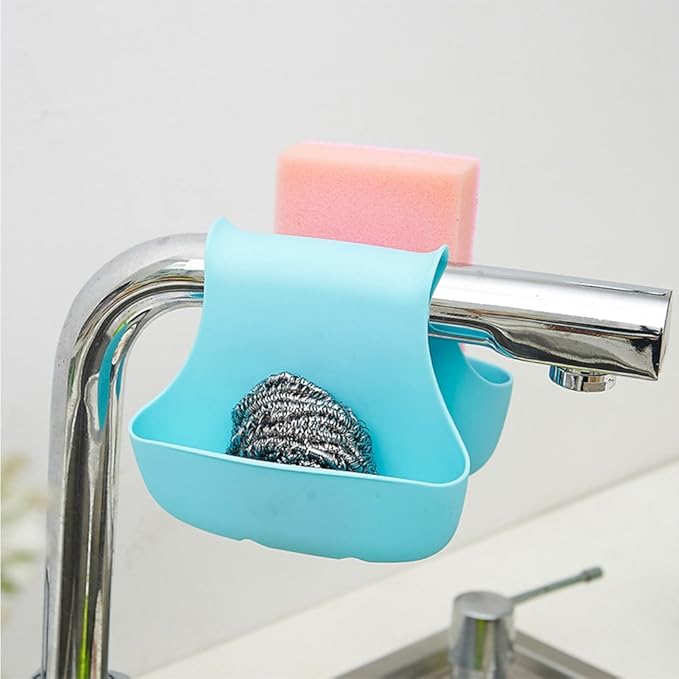 3 Pack Saddle Silicone Sink Caddy, Sponge Soap Brush Holder Basket Organizer Storage for Kitchen (Blue, Green, Pink)