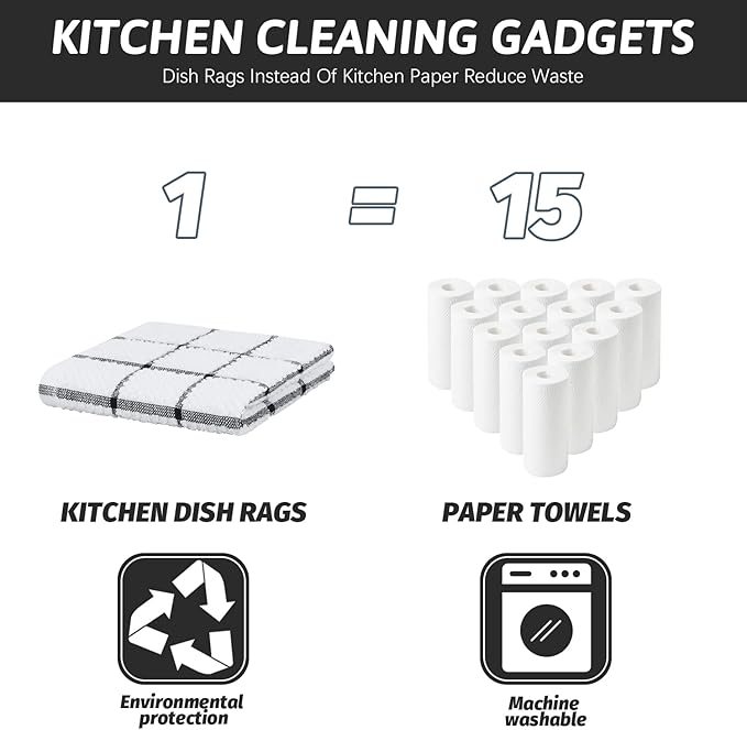 Nialnant 18 Pack Kitchen Towels, 100% Cotton Dish Towels for Kitchen, Absorbent Dish Cloth for Washing Dishes, Quick Drying Dish Rags, Multipurpose Cleaning Rags-12x12 Inches,Black Plaid