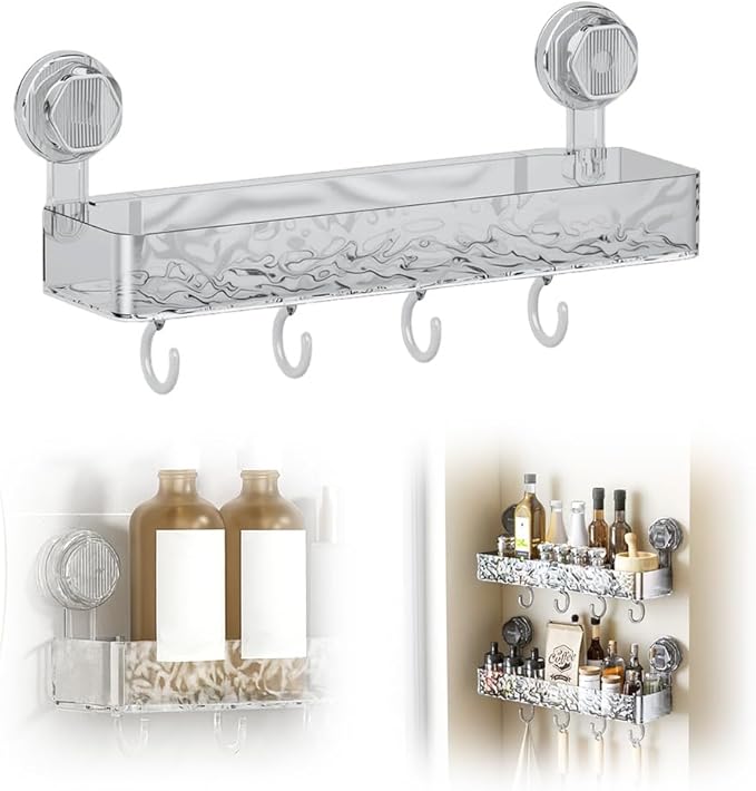 PVZXR Corrugated Suction Cup Storage Holder, 2026 New Movable Shower Shelf Suction Cup,Shower Caddy Large Capacity Bathroom Organizer,No-Drill Wall-Mounted Storage Shelf (Gray)