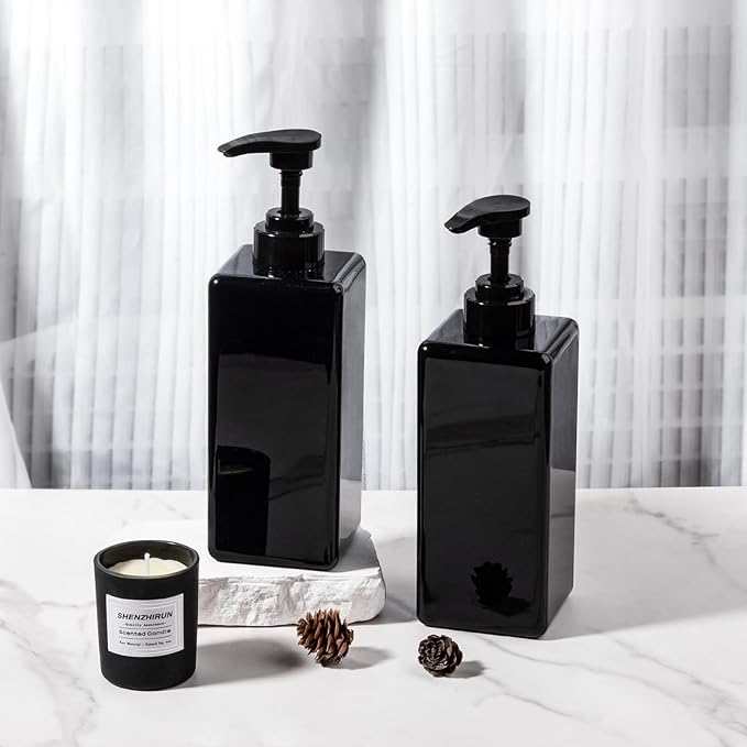 Hand Soap Dispenser, Plastic Pump Bottles, Refillable Empty Lotion Dispenser Liquid Container for Bathroom Kitchen College Dorm, 22 oz 2 Pack Black