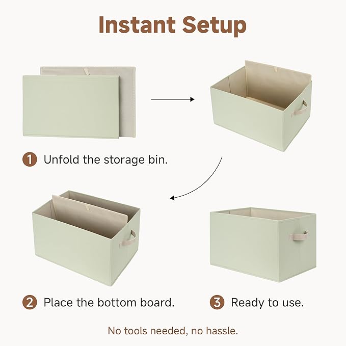 StorageWorks Storage Bins for Shelves, Closet Organizers and Storage Baskets, Fabric Storage Bins Clothes Organizer, Light Green, 3-Pack, Large