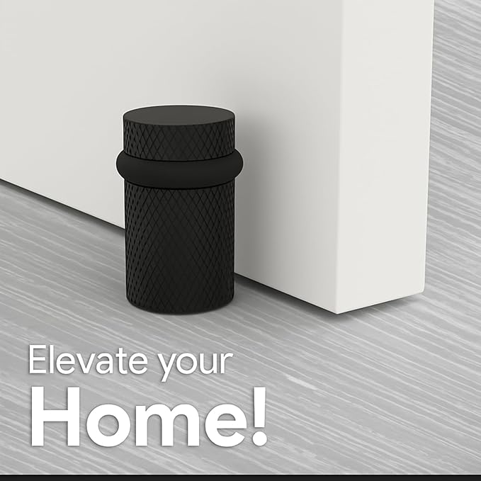Mega Handles Knurled Floor Door Stopper, Quickly Installed Wall Protector, Wall Protectors from Door Knobs, Floor Door Stop with Mounting Hardware Included - Matte Black - 2 Inches