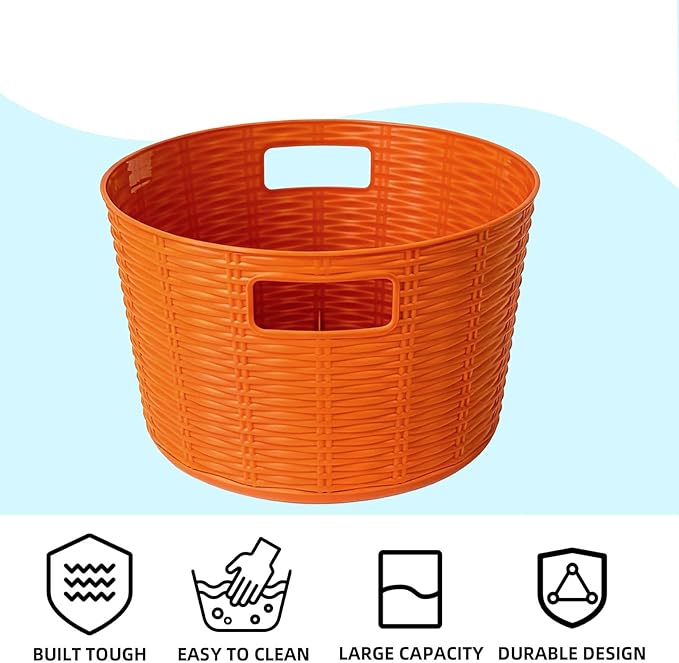 12-Pack Plastic Storage Baskets, Stackable & Nestable Organizer Bins for Toys, Clothes, Home (Orange - Circular)