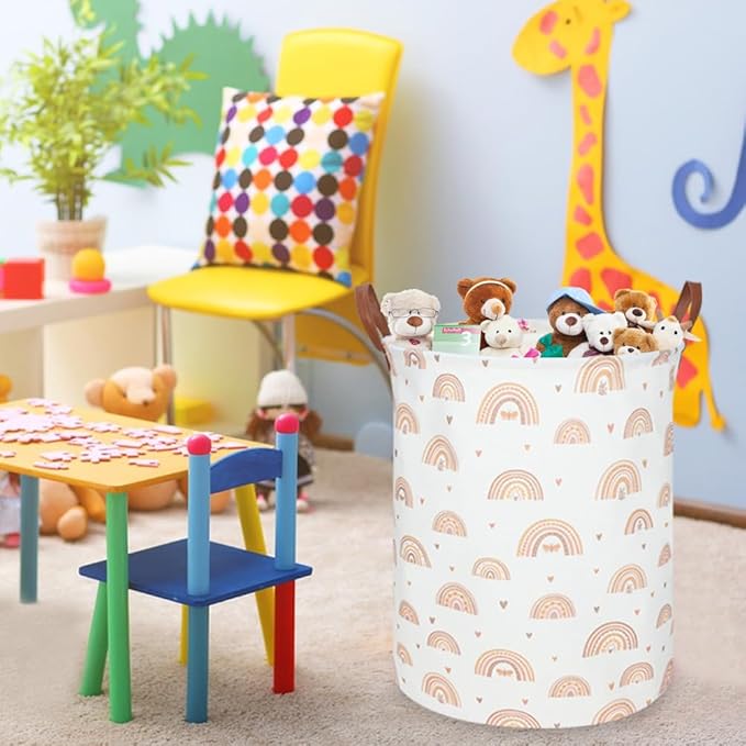 Boho Rainbow Laundry Hamper,Girls Laundry Hamper,Waterproof foldable canvas laundry basket,Baby Nursery Hamper,Gift Basket,Room Decor(Rainbow)