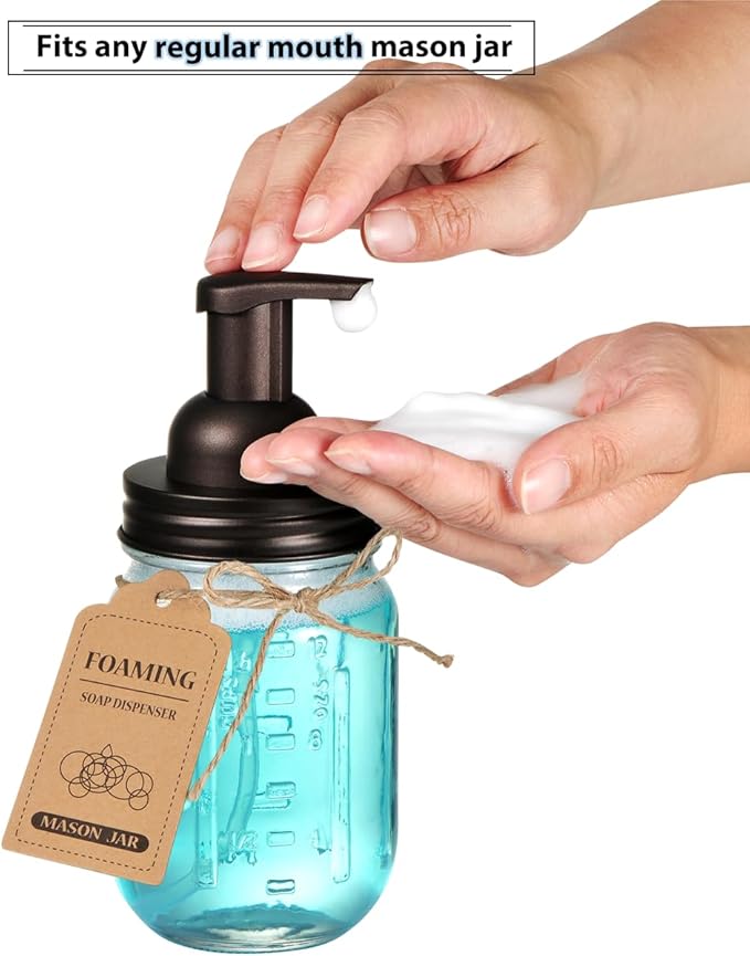 Mason Jar Bathroom Accessories Set(4pcs)-Jars Not Included - Foaming Soap Dispenser and Apothecary Jars Lids for Regular Mouth jar, Wide Mouth Toothbrush Holder lid, Farmhouse Decor-Bronze