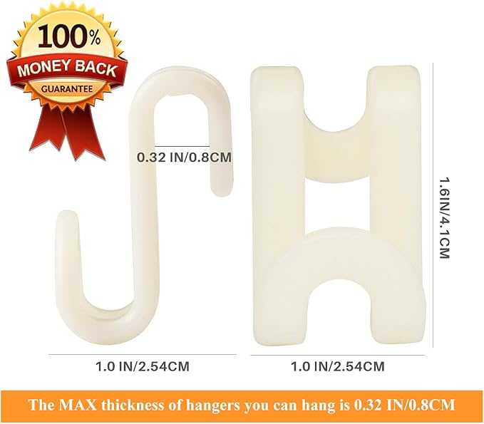 Clothes Hanger Connector Hooks, Outfit Hangers, Hanger Extender Clips, Cascading Hanger Hooks, Velvet Huggable Hangers Accessory, Heavy Duty Space Saving for Closet 60 Pack (Ivory)