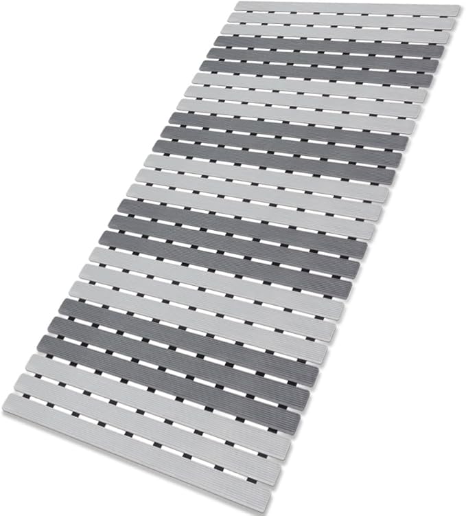 MBOSS Shower Mat Non Slip Bathtub Mats for Bathroom Shower Floor Mat Bath Mats for Shower Tub Anti Slip Shower Mat with Drain Hole and Large Suction Cups (Dark Gray Light Gray, 37.5 X 15.7 Inch)