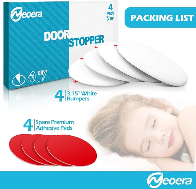 Neoera Door Stopper Wall Protector (4Pack) 3.15" Larger Rubber Door Handle Bumper, Wall Protectors with Premium Self Adhesive Sticker for Protecting Wall (White)
