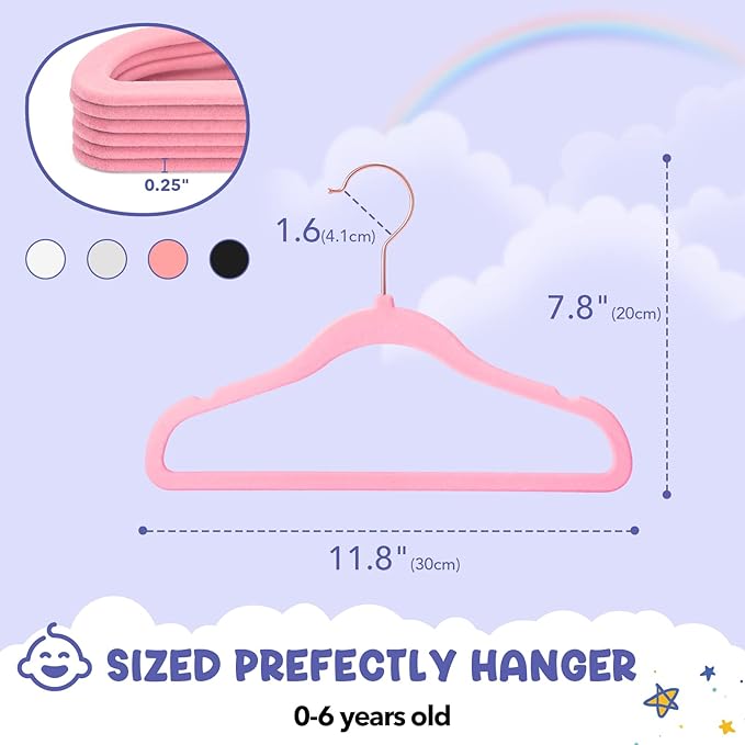 HOUSE DAY Velvet Baby Hangers for Closet, Kids Hangers Velvet 60 Pack, Non Slip Toddler Hanger 11.8 Inch, Durable Childrens Hanger for Newborn Baby Clothes- Blush Pink
