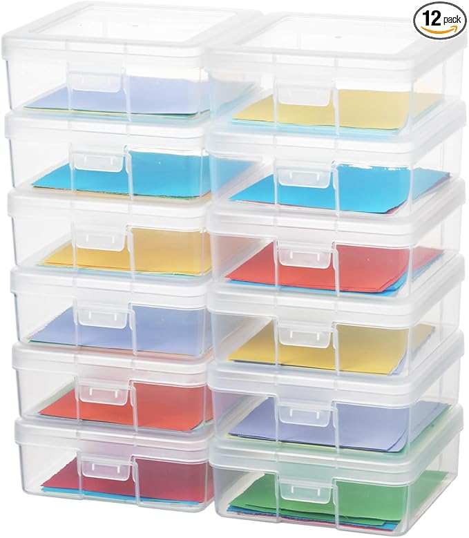 novelinks Plastic Clear Storage Containers for Organizing, Craft Storage Organizers and Stackable Storage Bins with Lids for Pencil Box, Bead, Cookie Cutter, Board Game (12 Pack Small)