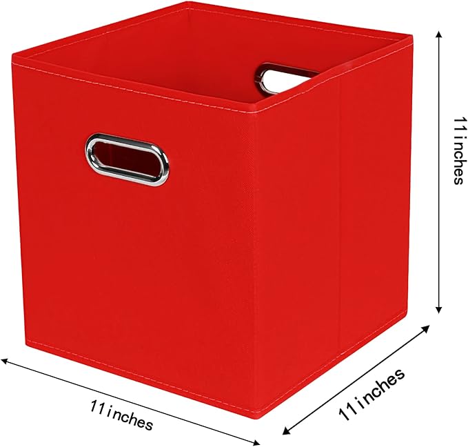 STOREONE Fabric Storage Bins Cubes Baskets Containers-(11X11X11) with Dual Handles for Shelf Closet, Nursery Home ， Bedroom Organizers, Foldable Set of 6 (Red)