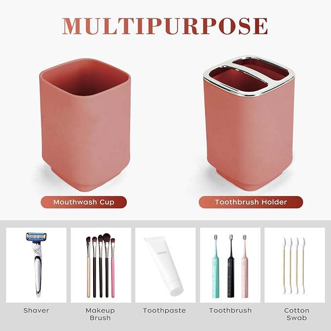 4Pack Bathroom Accessories Set, Bohemian Bathroom Sink Set, Contain Soap Dispenser, Toothbrush Holder, Soap Dish & Mouthwash Cup,Square soap and Toothbrush Holder Set