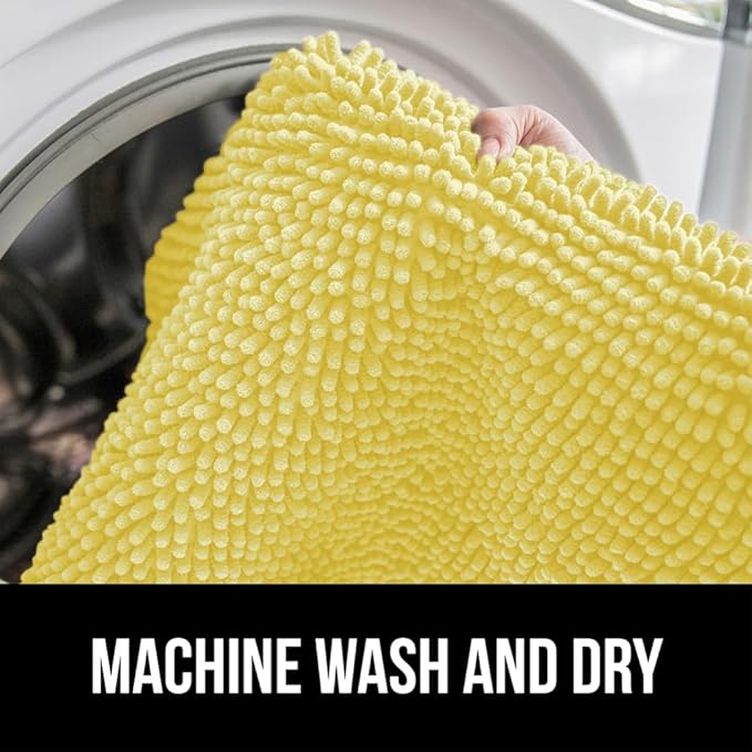 GORILLA GRIP Bath Rug Mat, Thick Soft Absorbent Chenille, Rubber Backing Quick Dry Microfiber Mats, Machine Washable Rugs for Shower Floor, Bathroom Runner Bathmat Accessories Décor, Contour, Yellow
