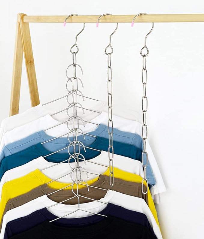 luzen 4Pcs Stainless Steel Closet Organizers and Storage Space Saving Hanger Chains Clothes Hanger Connector Chain Cascading Hangers Chains for Display and Storage Retail Store Home Use, Silver