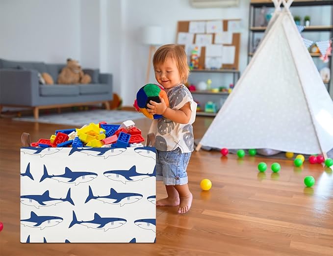 Rectangular Storage Basket,Collapsible Gift Basket with Handles,Kids Toys/Books Box,Room Decor(Shark)