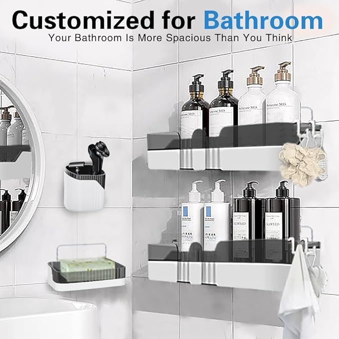 Shower Caddy No Drilling Shower Organizers with Soap Dish Toothbrush Holder and Hooks Plastic Detachable Large Bathroom Countertop Organizer