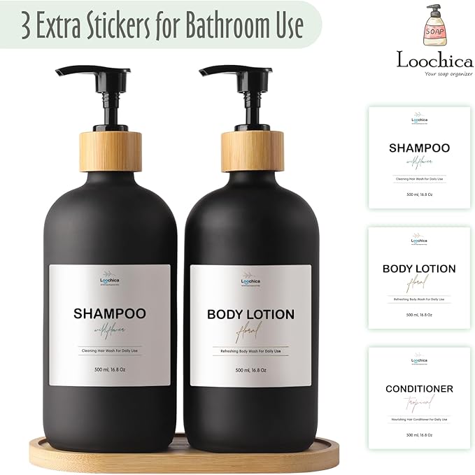2 Pack Black Glass Soap Dispenser Set with Tray, Hand and Dish Glass Soap Dispensers for Kitchen Sink, Matte Black Soap Dispenser Suitable for Kitchen Sink, Rustic Kitchen Décor