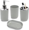 4 Pcs Grey Bathroom Accessories Set,Bohemian Bathroom Toothbrush Holder Set.Include Soap Dispenser, Soap Dish, Toothbrush Holder, Mouthwash Cup, Modern Bahtroom Decor Set