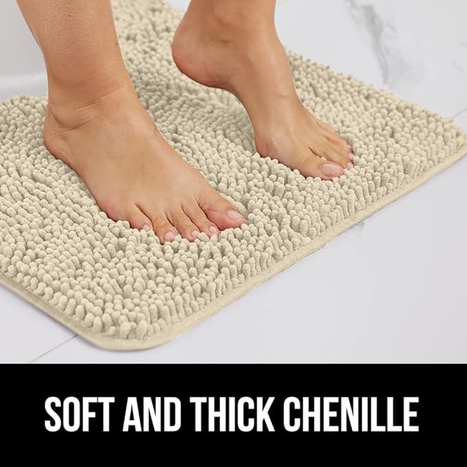 GORILLA GRIP Bath Rug Mat 60x24, Thick Soft Absorbent Chenille, Quick Dry Microfiber Mats, Rubber Backing Machine Washable Shower Floor Rugs, Bathmat Runner, Bathroom Home Decor Accessories, Sand