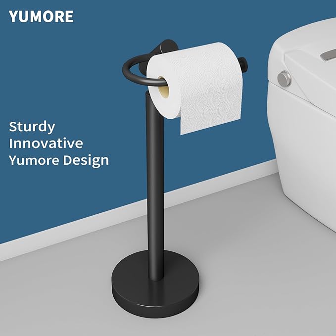 YUMORE Heavy Weighted Toilet Paper Holder Stand, No Drill Freestanding Bathroom Tissue Roll Stand, Stable Floor Standing Paper Roll Dispenser for Bathroom, Bedroom, Vanity
