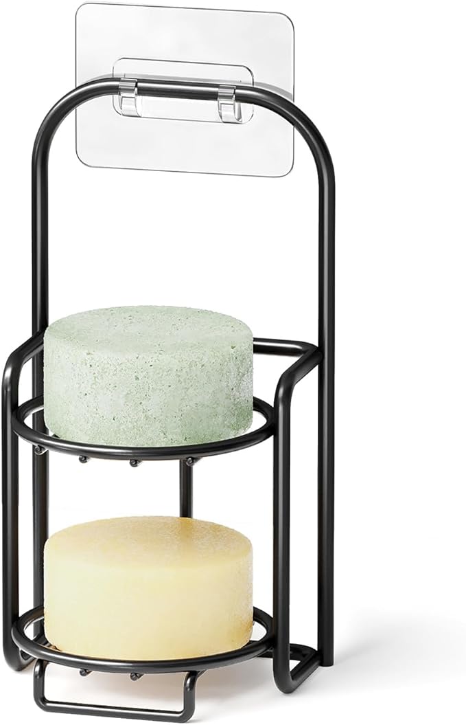 SpaceAid 2 Tier Shampoo Bar Holder for Shower, Self Draining Soap Bar Holders Caddy for Bathroom Wall and Kitchen Sink, Shampoo Bar Dish Rack, Stainless Steel Bar Soap Holder (Black)