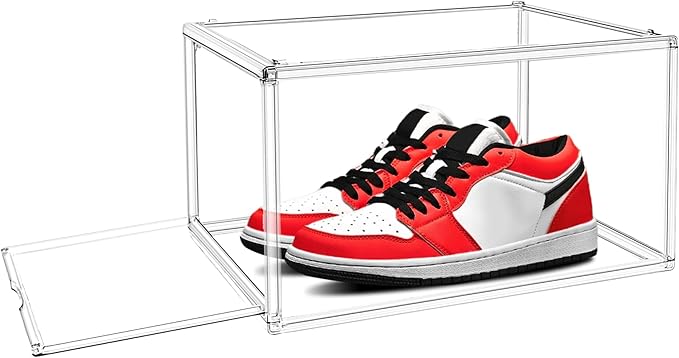 EDS FAM 1 Pack Drop Front Acrylic Shoe Boxes with Magnetic Door Fit US Size 12, Clear Stackable Shoe Organizer for Closet, Entryway, Underbed, Multiple Display Cases for Hats, Figures, Sneakers