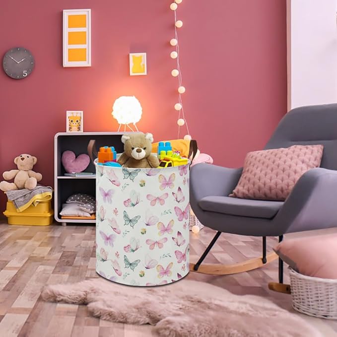 19.7" Butterfly Laundry Basket,Kids Dirty Clothes Hamper,Waterproof Toys Storage Bin,Room Decor,Gift Baskets,Baby Nursery Hamper(Pink Butterfly)