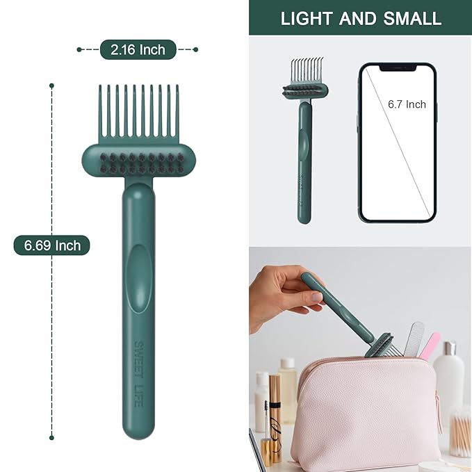 RHOS 2-in-1 Hair Brush Cleaner and Comb Remover Rake - Removes Hair, Dust for Home and Salon Use (2 Pack - Green)