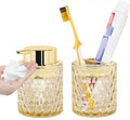 Bathroom Accessories 2 Piece Set Glass Soap Dispenser and Toothbrush Holder, 10oz Foaming Soap Dispenser, Amber Toothbrush and Toothpaste Holder Organizer Cup for Modern Bathroom Decor