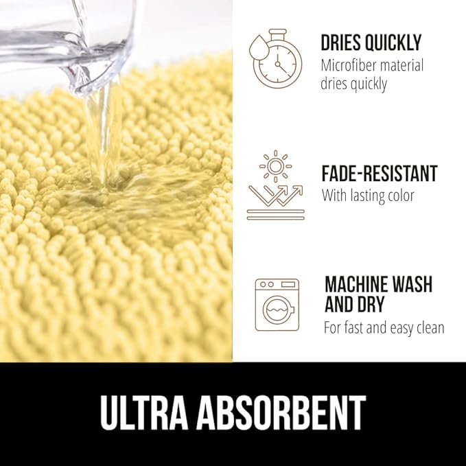 GORILLA GRIP Bath Rug Mat 30x20, Thick Soft Absorbent Chenille, Quick Dry Microfiber Mats, Rubber Backing Washable Shower Floor Rugs, US Designed Bathroom Bathmat Home Decor Accessories, Yellow