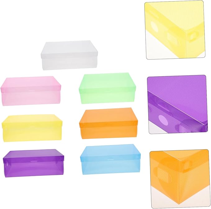 7Pcs Colored Plastic Shoe Storage Box Set Stackable Organizer for Sneakers Space-saving Shoe Containers for Boys and Girls and Adults