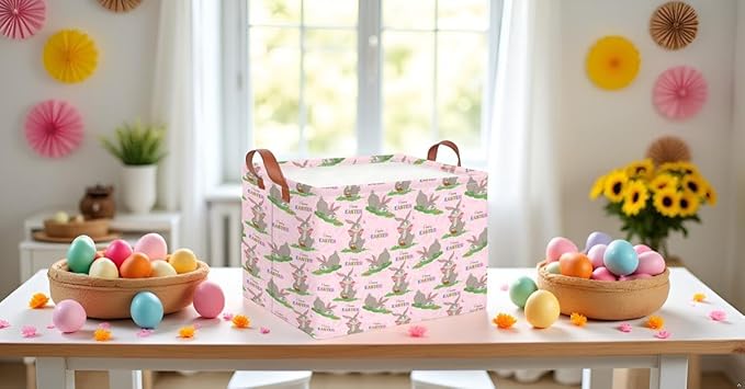 CLOCOR Rectangular Easter Basket Empty,Colorful Easter Eggs Basket for Kids,Waterproof Storage Basket with Handles,Gift Basket(Colorful Eggs)