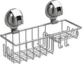 Suction Cup Shower Shelf, Shower Caddy Soap Dish with Hooks for Sponge, Rust Proof 304 Stainless Steel, Silver