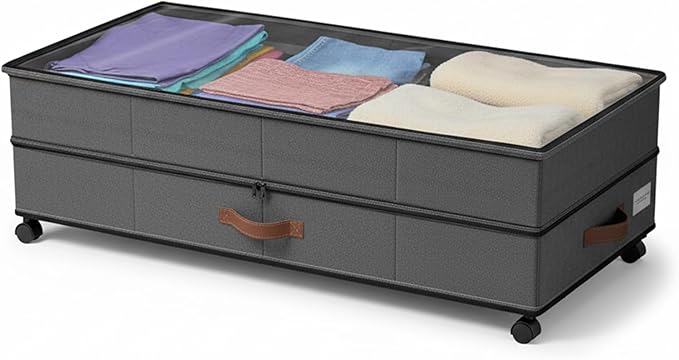 Under Bed Storage with Wheels, 72L XXL Large Capacity Under bed Storage Container with Clear Lids, 11 inches Height UnderBed Shoe Bins for Blanket, Clothing, Comforter, Sweaters, Pillows