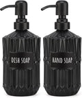 Segbeauty Black Soap Dispenser, 2pcs 15.2oz Glass Pump Bottles with Labels for Farmhouse Decor, 450ml Empty Refillable Kitchen Soap Dispenser Set Bathroom Accessories for Western Modern Home Decor