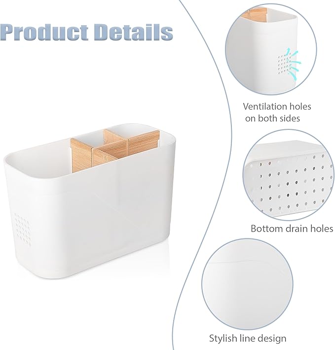 Toothbrush Holders for Bathrooms, Electric Tooth Brush Holder with Bamboo Dividers Kids Toothbrush and Toothpaste Organizer for Bathroom Countertop Accessories Storage, 4 Slots, White