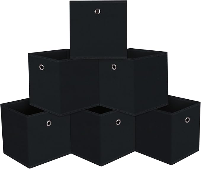 13 inch Record cubes storage bins,collapsible fabric storage cubes Decorative storage basket,apply to clothes organizer box,shelves in closet,laundry,daycare centers,offices,6 Pack(Black) ﻿