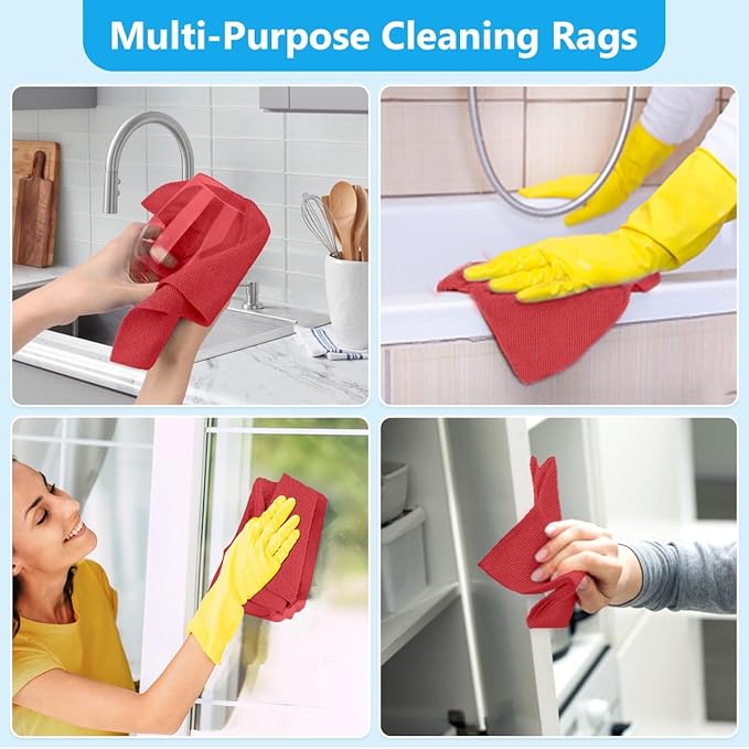 GLIMGLINT Red Microfiber Cleaning Cloth, 100 Pack Cleaning Rags, Lint-Free, Ultra Absorbent Reusable Paper Towels for Home, Kitchen, Car, Garage or Shop, Dish Rags, 11" x 9"