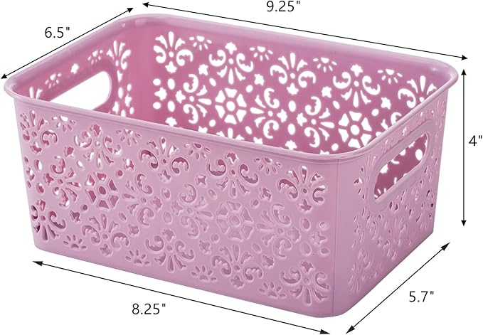 Frcctre 8 Pack Plastic Storage Baskets, Portable Small Pantry Organizer BasketS Bins with Handle, Stackable Household Organizers Nursery Basket for Home, Kitchen Cabinet Countertop Bedroom Bathroom