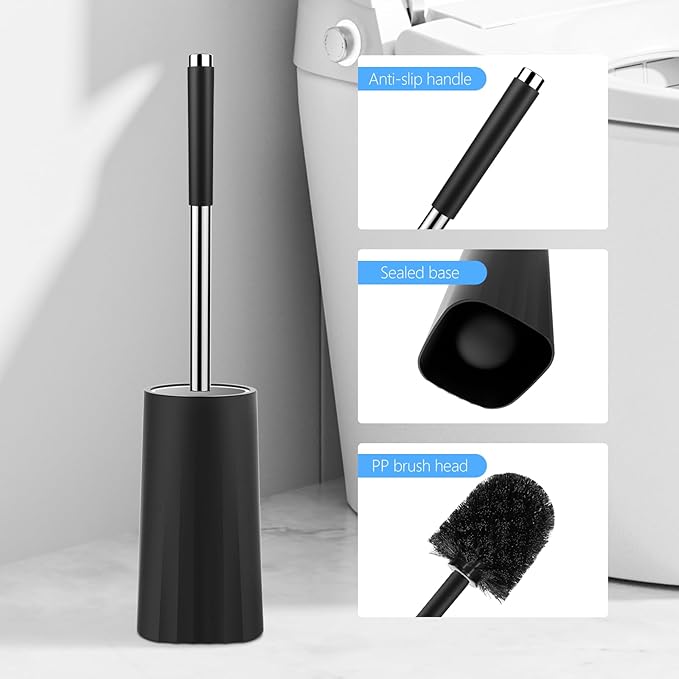 SetSail Toilet Brush, Compact Size Toilet Bowl Brush and Holder Toilet Brushes for Bathroom with Stainless Steel Handle Toilet Cleaner Brush with Durable Scrubbing Bristles, 3 Packs