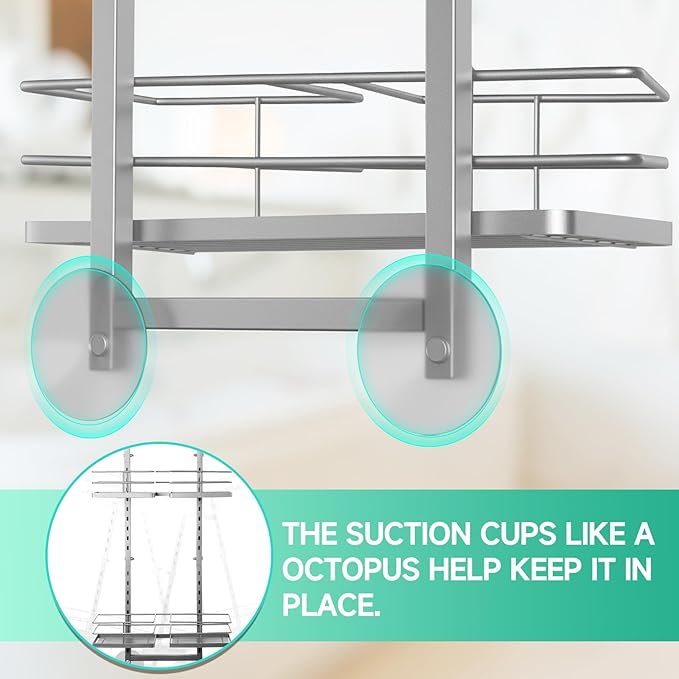 Shower Caddy Hanging for Handheld Showerheads Adjustable Height Extra Long Bathroom Storage Organizer Hanger Rack Rustproof Hose Shower Organizer 4 Levels Height Shower Rack (Sliver)