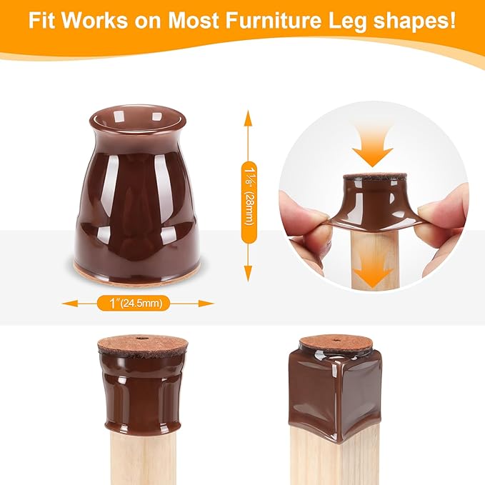 CHUNZEXI 24 Pack Extra Small Chair Leg Floor Protectors for Hardwood Floors, Silicone Felt Covers Pads Caps, Protect Wood Furniture Feet Floors Noise Reduce and Scratch (Universal X-Small & Brown)