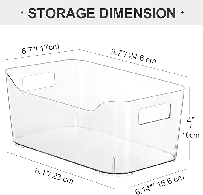 12 Pack Plastic Storage Bins, Pantry Organizers and Storage Container, Multi-Use Organizer Bins for Kitchen, Office, Fridge, Freezer, Cabinet and Shelf Organization