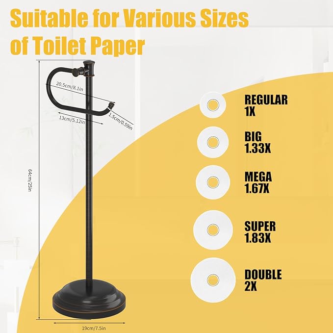 BESy Toilet Paper Holder Free Standing Bathroom Toilet Tissue Holder Stand for Floor Toilet Paper Roll Holder with Storage Hardware Accessories Rack Hand Towel Bar Oil Rubbed Bronze Stainless Steel