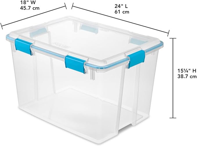 Sterilite 12-Pack Gasket Box, Weather-Resistant Storage Bins with Latching Lids, 80 Quart - Heavy-Duty Organizing Containers for Closet, Bathroom, and Office