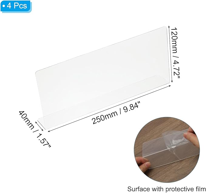PATIKIL 4 Pack Shelf Dividers for Closet Organization, 9.9x1.6x4.8 Acrylic Closets Separator Kitchen Cabinet Shelves Under Bed Blocker for Bedroom Kitchen Office, Clear